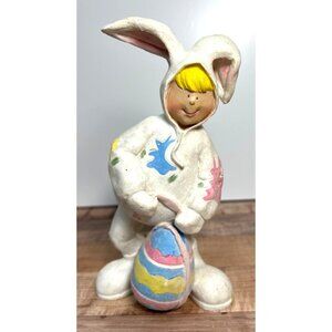 Vintage Resin Bunny Boy Figurine Holding Easter Egg